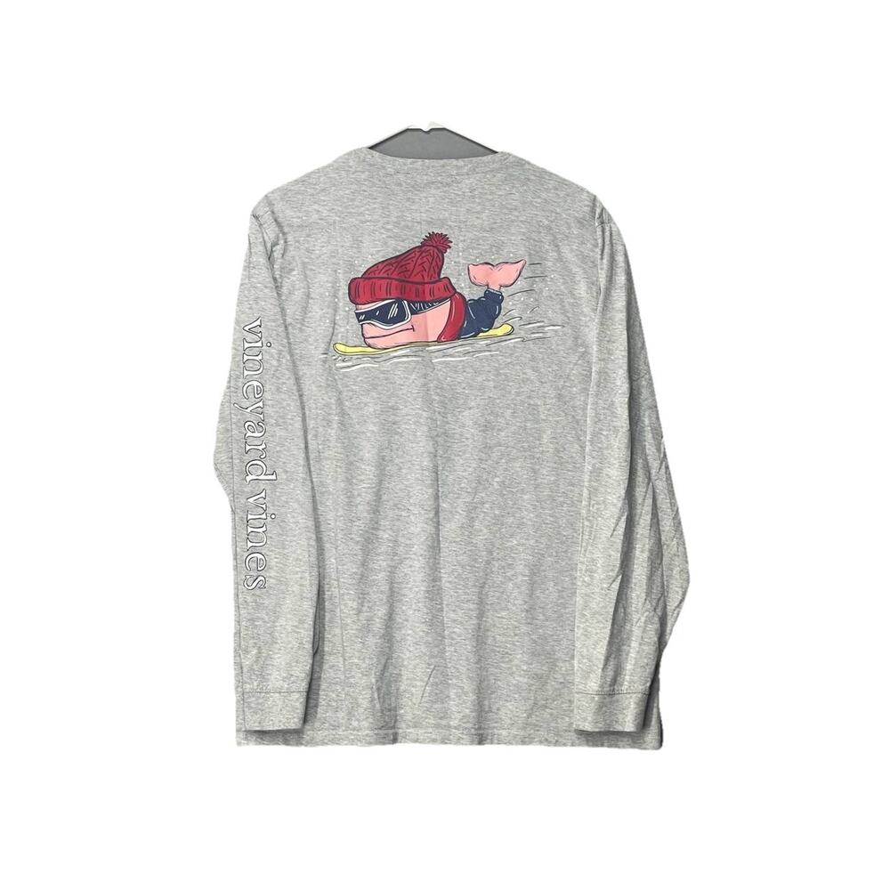 Vineyard Vines Shirt Mens Large Gray Skiing Whale Snowboarding Long Sleeve Adult